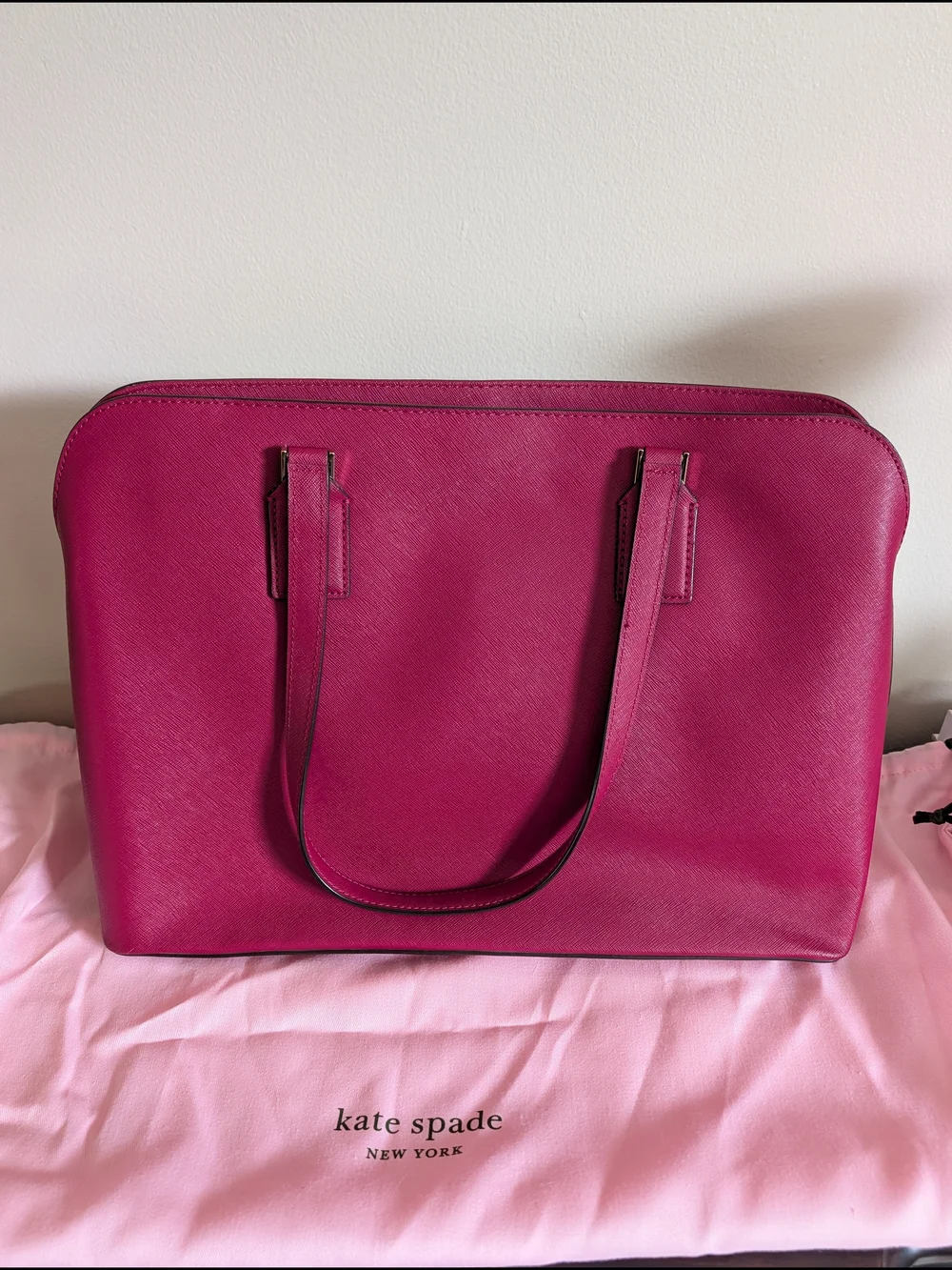 Kate Spade Saffiano Leather Tote & Matching Laptop Sleeve Set – Berry/Magenta